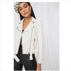 Superdown white faux leather moto jacket